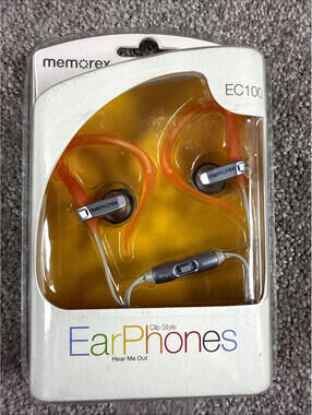 NEW Memorex EC100 Clip Style Splash Earphones Orange Y2K